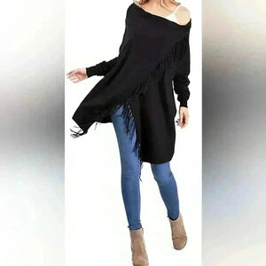 Love Tree Fringe Wrap Cardigan Poncho Sweater